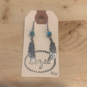 Feather dangles w gem Campitos Turquoise DANG-0012