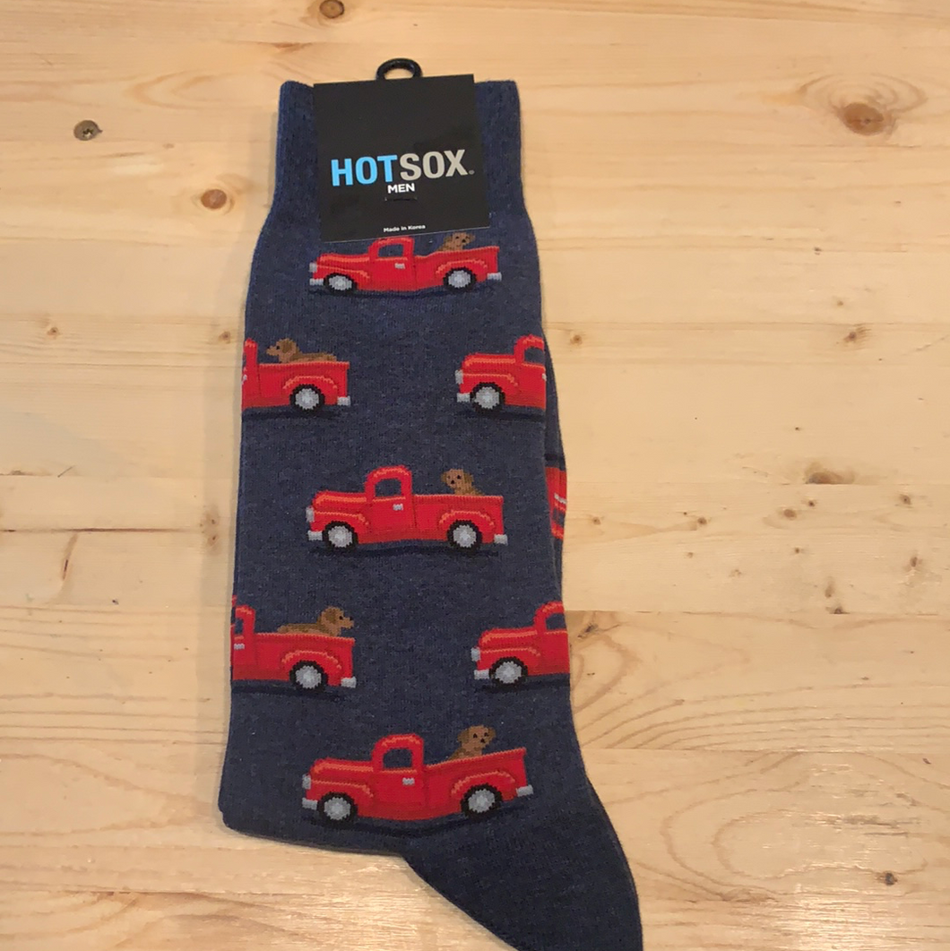 Dog and Red Truck Men's HotSox